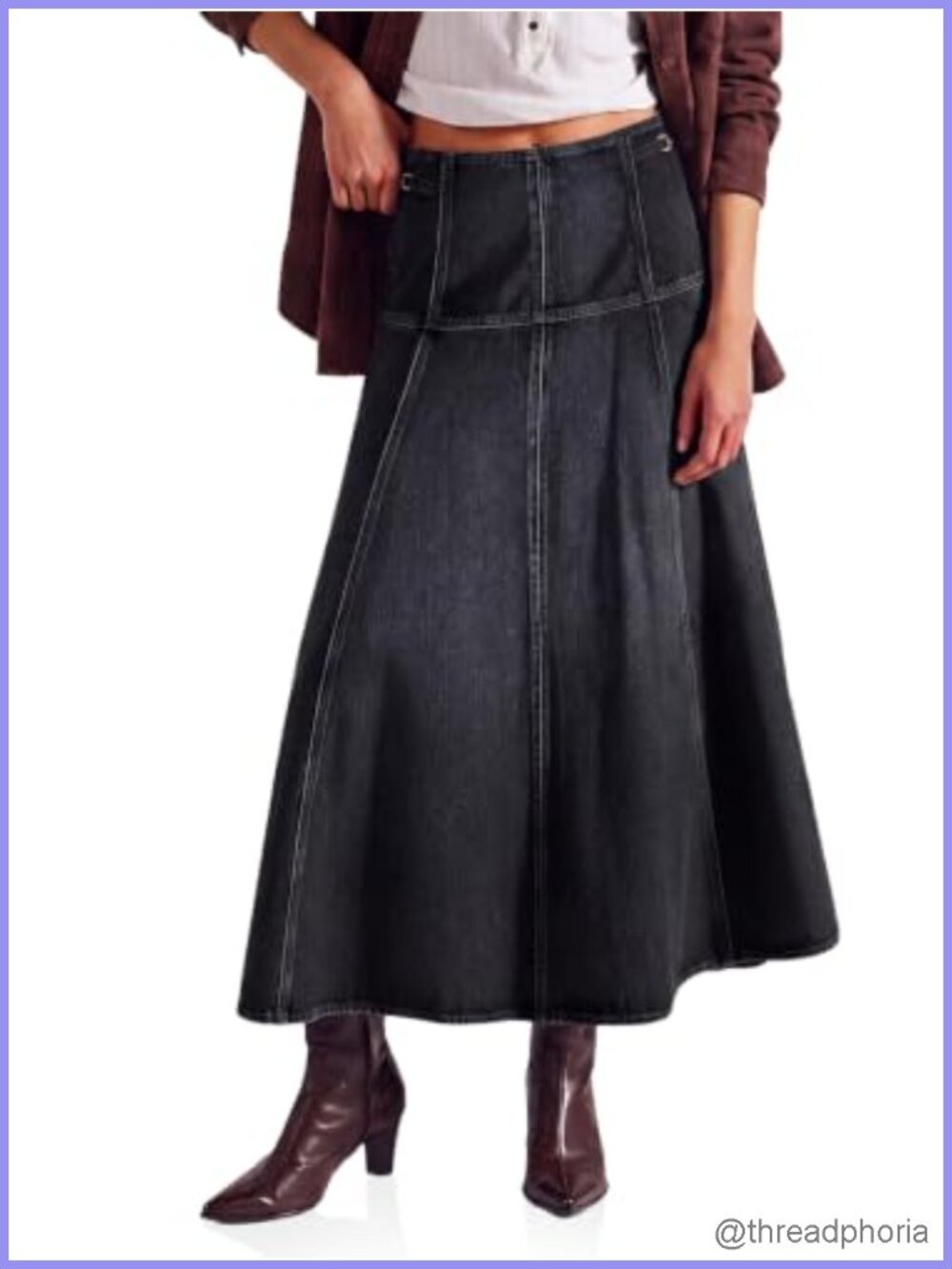 Womens High Waisted A Line Flowy Midi Denim Skirt Cotton Blend